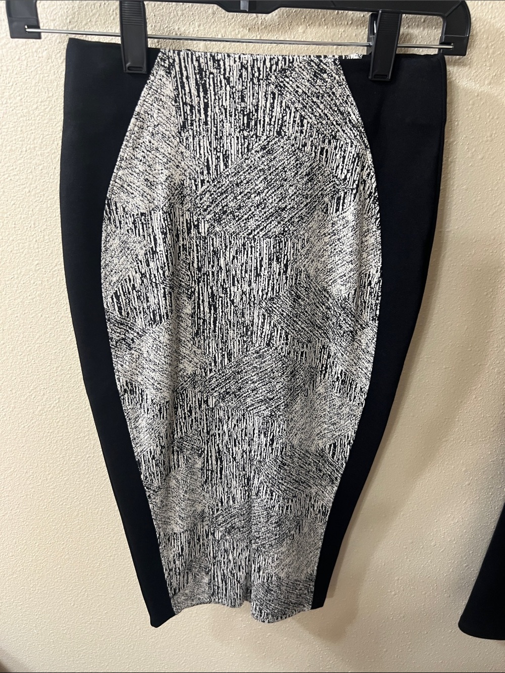 Black & White Textured Pencil Skirt with Contrast Panels